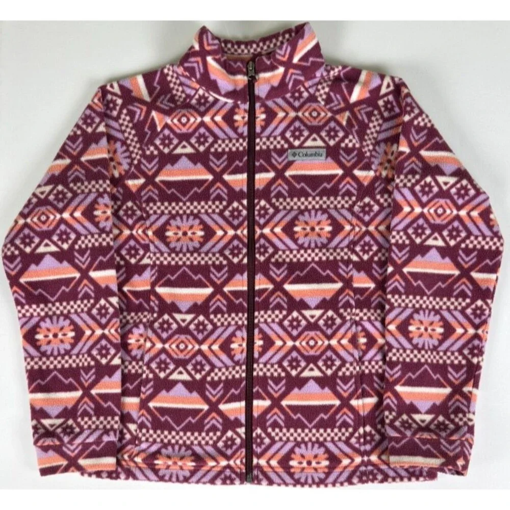 Columbia Girls Fleece Jacket L 14/16 Purple Print Full Zip Pockets